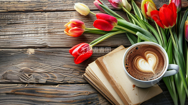 高清大图下载【趣麦麦图】咖啡鲜花背景