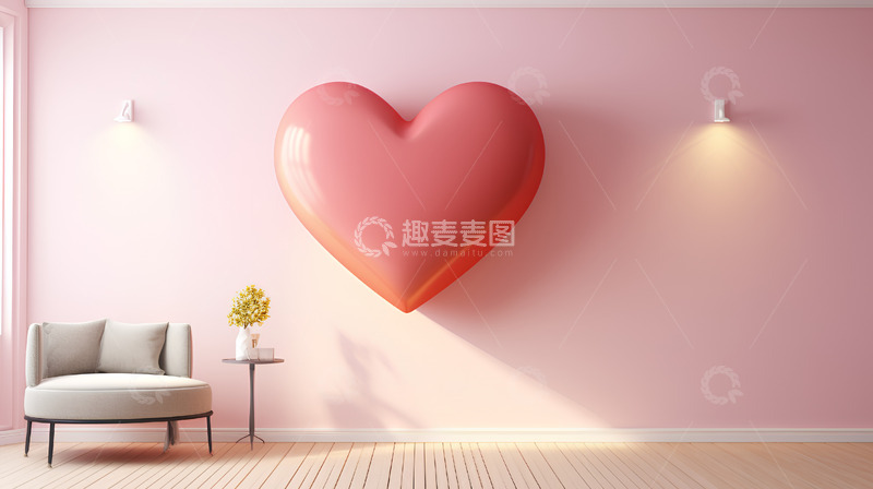 室内家装爱心粉色唯美场景
