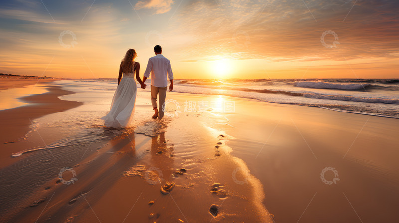 高清大图下载【趣麦麦图】520阳光落日日出海边沙滩情侣场景