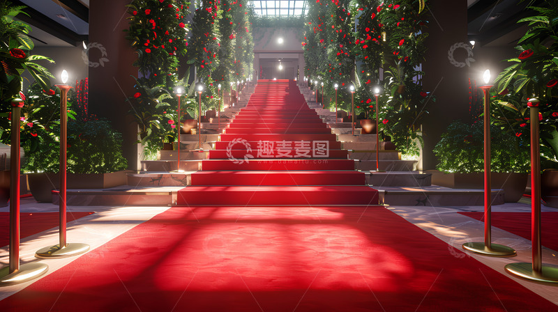 高清大图下载【趣麦麦图】红毯阶梯室内植物灯光场景