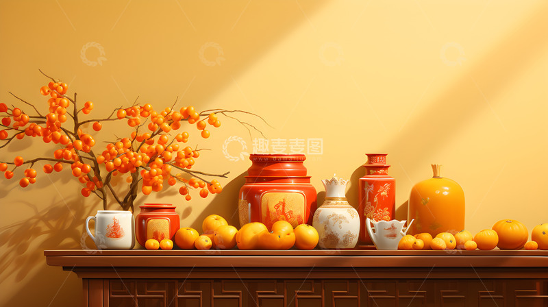 高清大图下载【趣麦麦图】中国风静物水果陶瓷场景