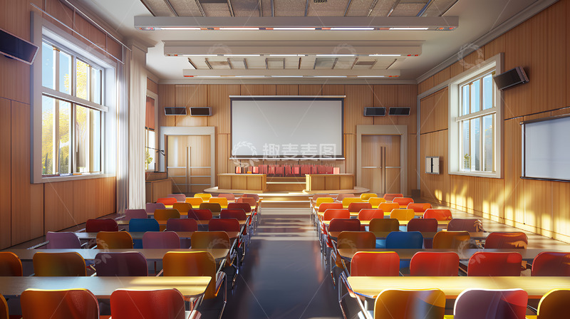高清大图下载【趣麦麦图】教室明亮室内学习场景