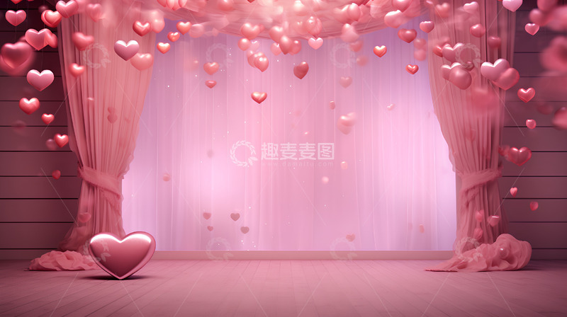 高清大图下载【趣麦麦图】爱心窗帘舞台粉色唯美场景情人节