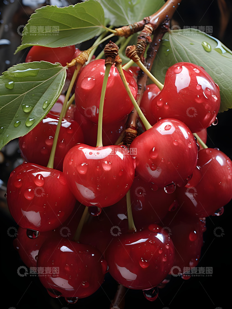 高清大图下载【趣麦麦图】新鲜带着露珠的樱桃车厘子