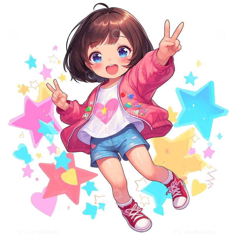 高清大图下载【趣麦麦图】儿童节卡通可爱短发女孩