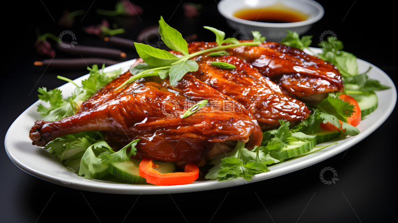 高清大图下载【趣麦麦图】烧鸡肉美食食物蔬菜盘子场景