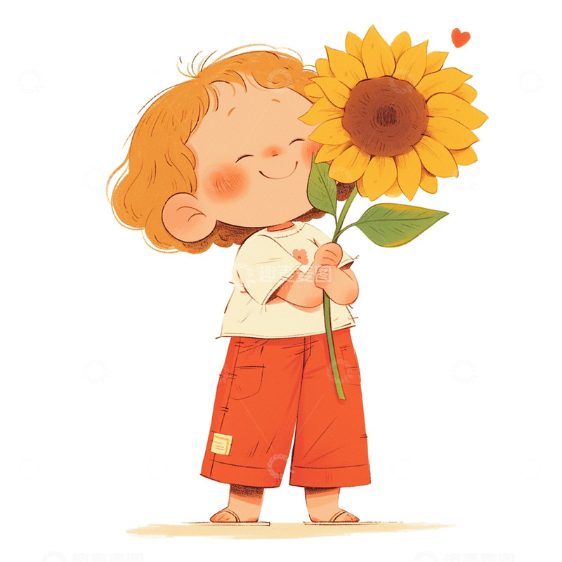 高清大图下载【趣麦麦图】拿着向日葵的卡通儿童人物