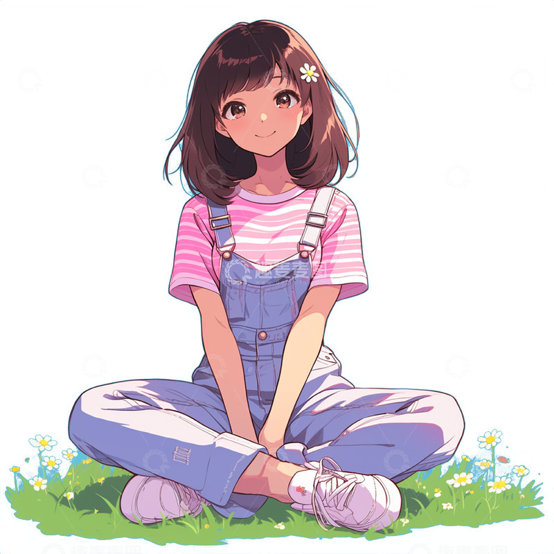 高清大图下载【趣麦麦图】坐在草坪上的女孩