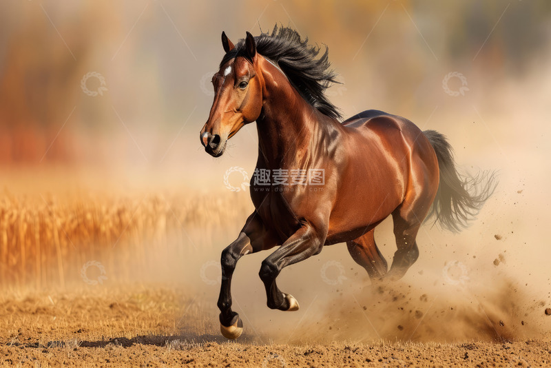 高清大图下载【趣麦麦图】一匹马在户外奔跑