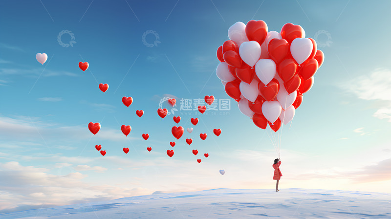高清大图下载【趣麦麦图】气球心形女孩情人节唯美场景