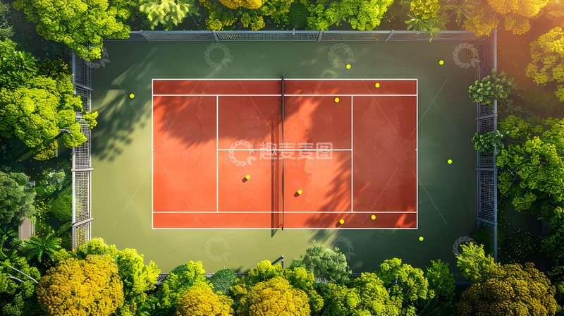高清大图下载【趣麦麦图】网球场运动俯视网球植物场景