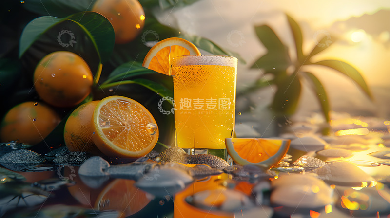 高清大图下载【趣麦麦图】水果果汁橙子橙汁阳光饮料静物场景