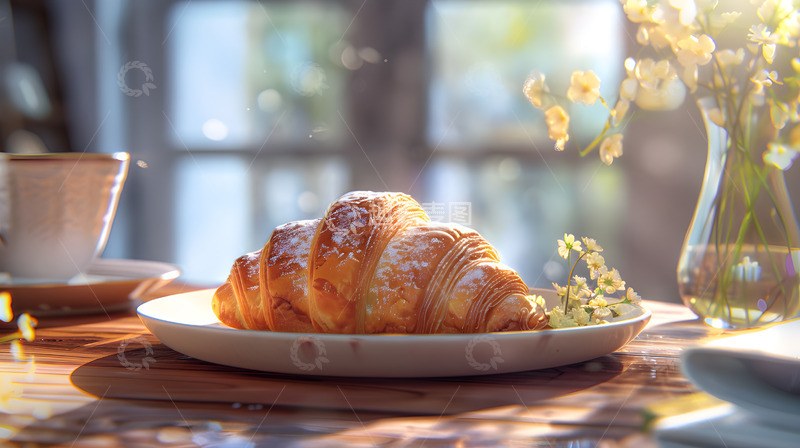 高清大图下载【趣麦麦图】牛角面包食物美食早餐阳光唯美场景