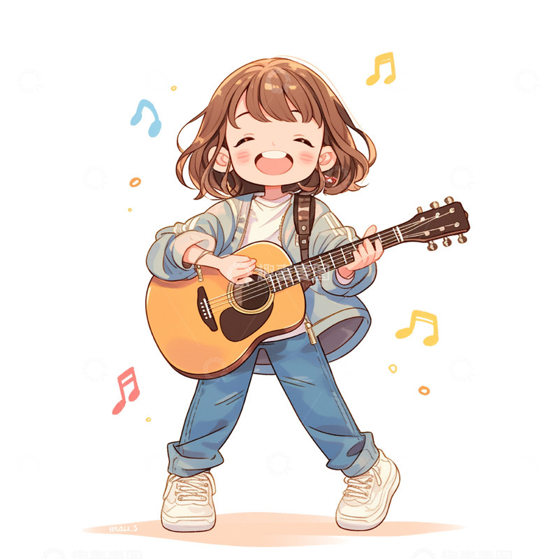 高清大图下载【趣麦麦图】抱着吉他唱歌的女孩