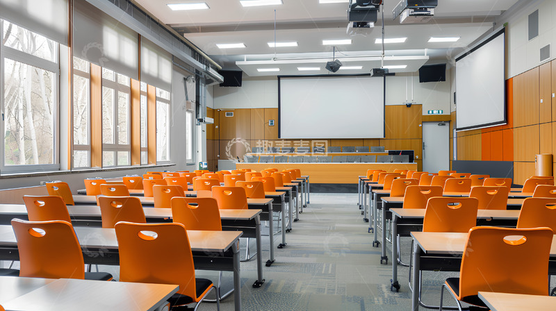 高清大图下载【趣麦麦图】教室橙色整齐干净学习场景