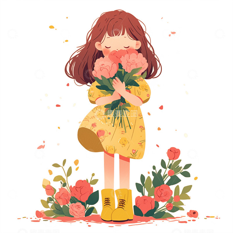 高清大图下载【趣麦麦图】抱着粉色鲜花的女孩
