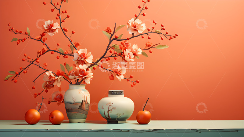 高清大图下载【趣麦麦图】中国风鲜花静物陶瓷唯美场景