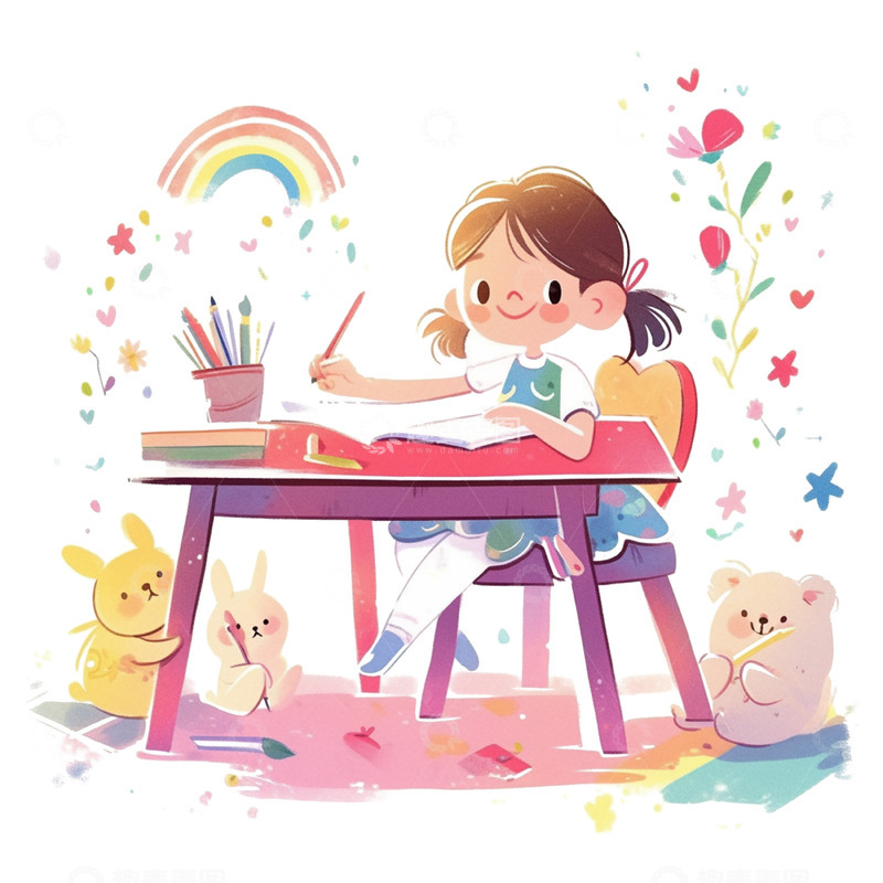 高清大图下载【趣麦麦图】儿童节学习卡通风女孩人物