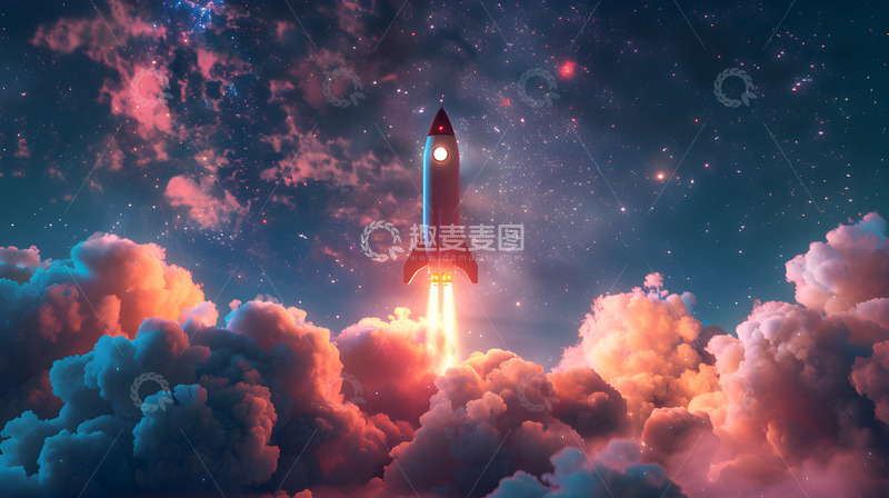 高清大图下载【趣麦麦图】火箭云雾星空唯美场景