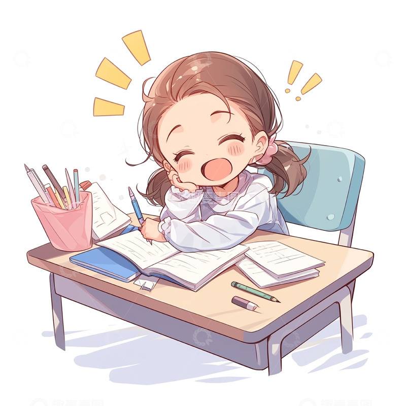 高清大图下载【趣麦麦图】高考课桌学习女孩人物