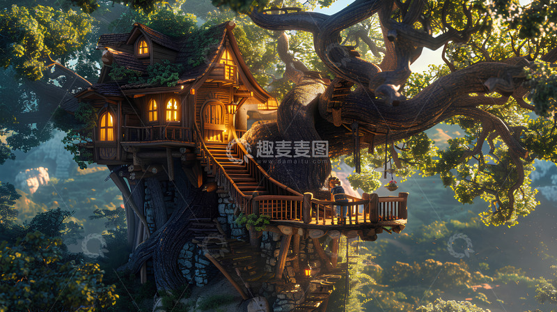 高清大图下载【趣麦麦图】树屋大树唯美场景梦幻植物