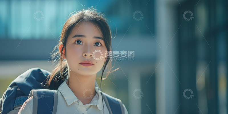 高清大图下载【趣麦麦图】毕业季背着书包的女孩