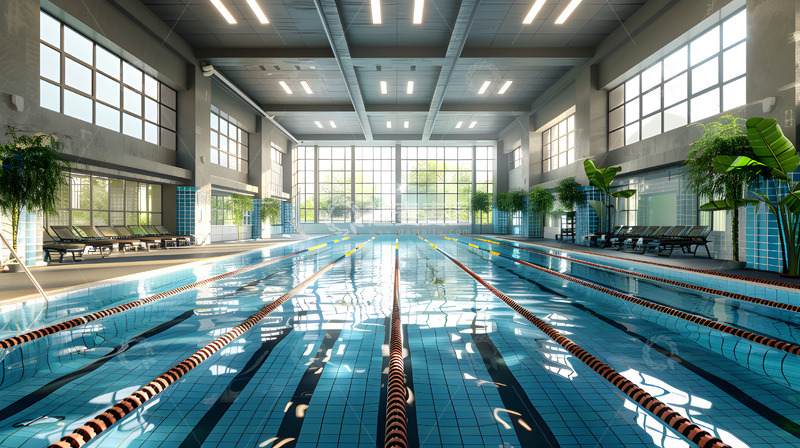 高清大图下载【趣麦麦图】游泳馆室内运动水面场景