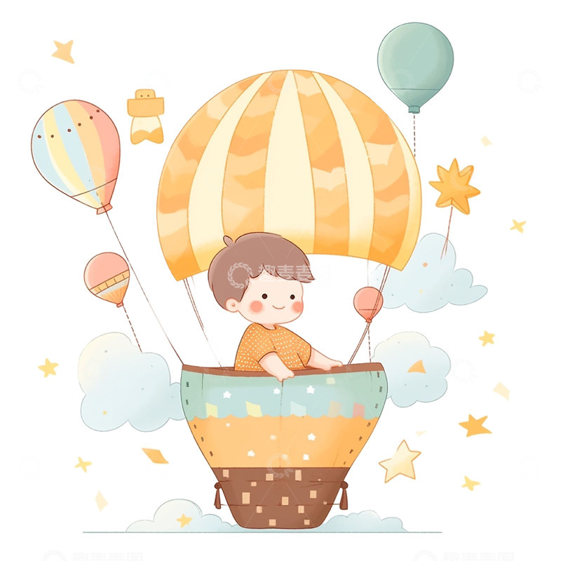高清大图下载【趣麦麦图】儿童节扁平热气球人物