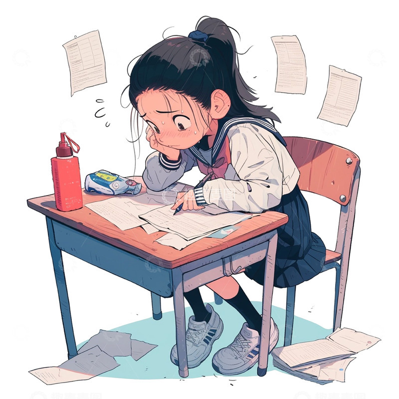 高清大图下载【趣麦麦图】毕业季高考紧张压力大女孩