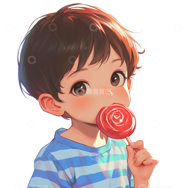 高清大图下载【趣麦麦图】儿童节吃棒棒糖的男孩