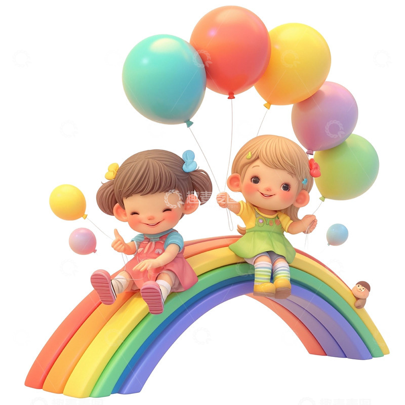 高清大图下载【趣麦麦图】儿童节卡通气球彩虹人物