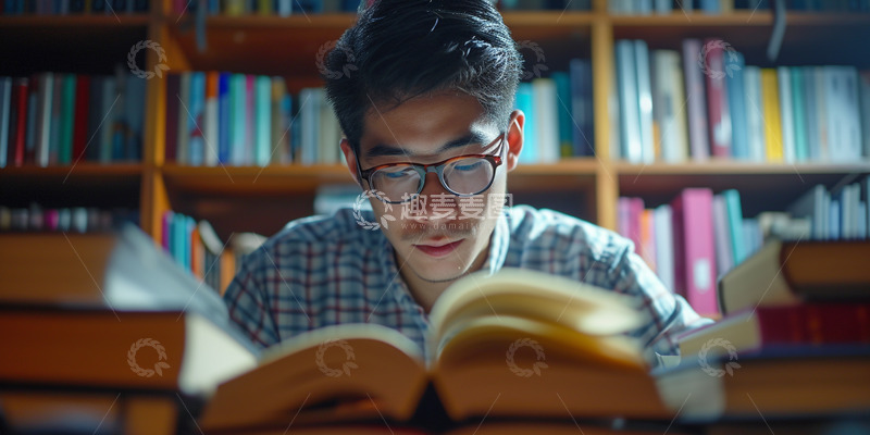 高清大图下载【趣麦麦图】图书馆阅读男孩背景