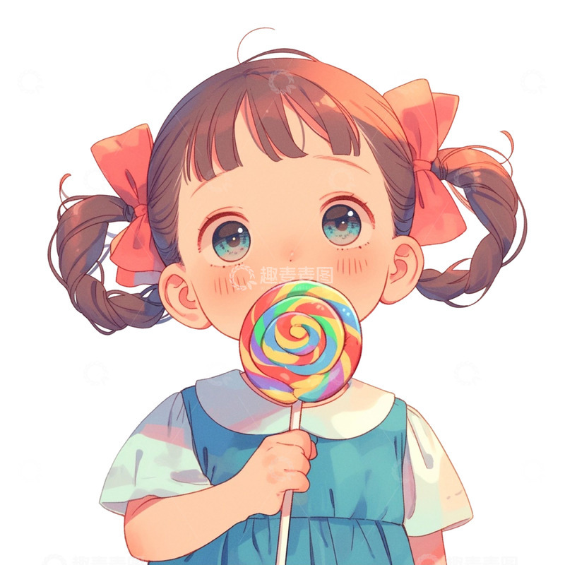 高清大图下载【趣麦麦图】儿童节拿着棒棒糖的女孩