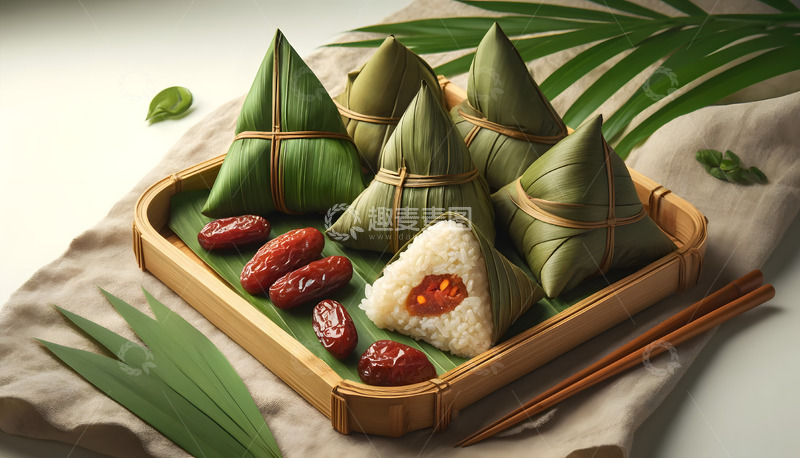 高清大图下载【趣麦麦图】红枣糯米粽子AI摄影图素材