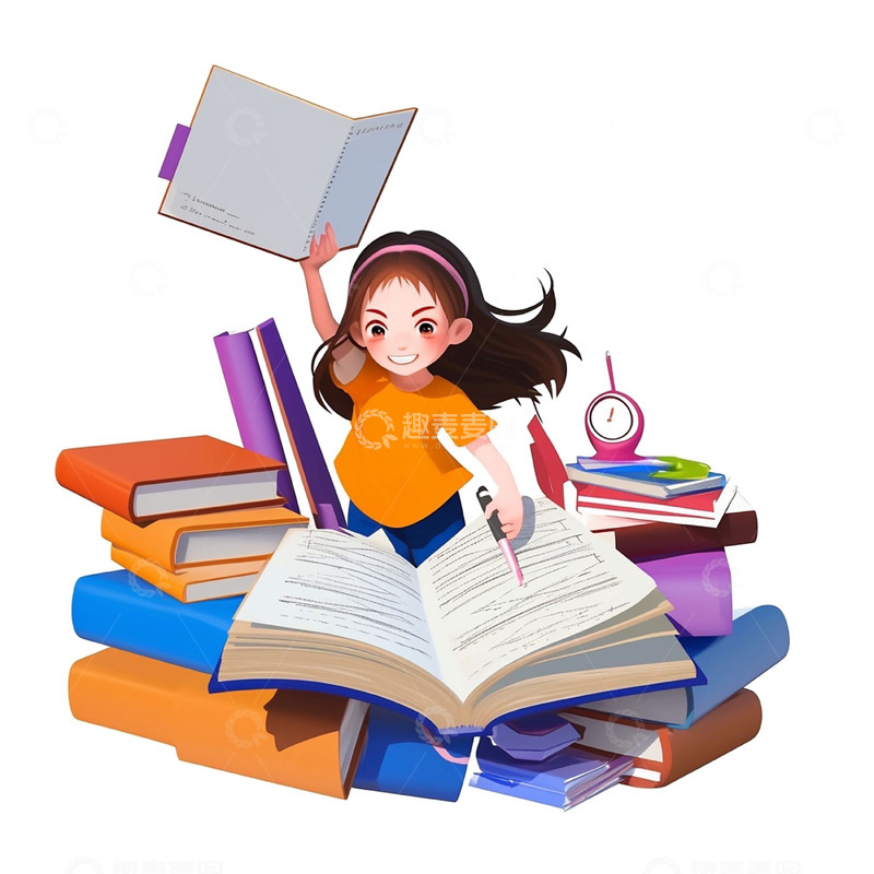 高清大图下载【趣麦麦图】高考书本学习冲刺女孩