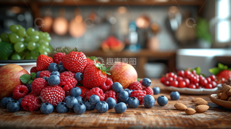 高清大图下载【趣麦麦图】木板上的水果背景