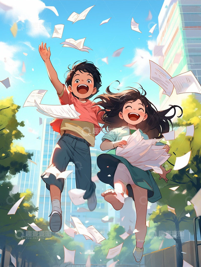 高清大图下载【趣麦麦图】开学季欢呼卡通人物