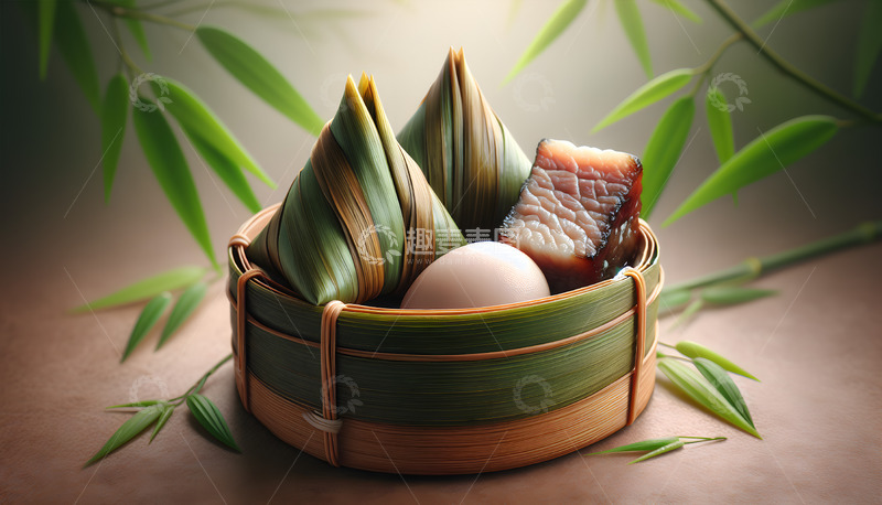 高清大图下载【趣麦麦图】端午节粽子鸭蛋竹叶摄影图