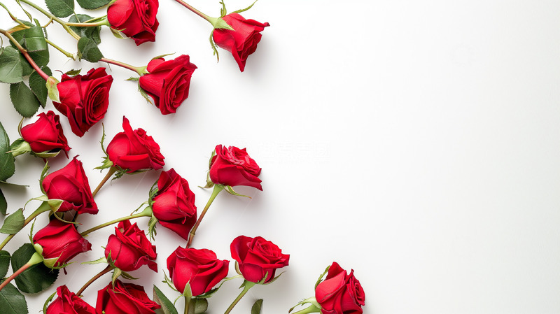 高清大图下载【趣麦麦图】红色玫瑰绿叶背景