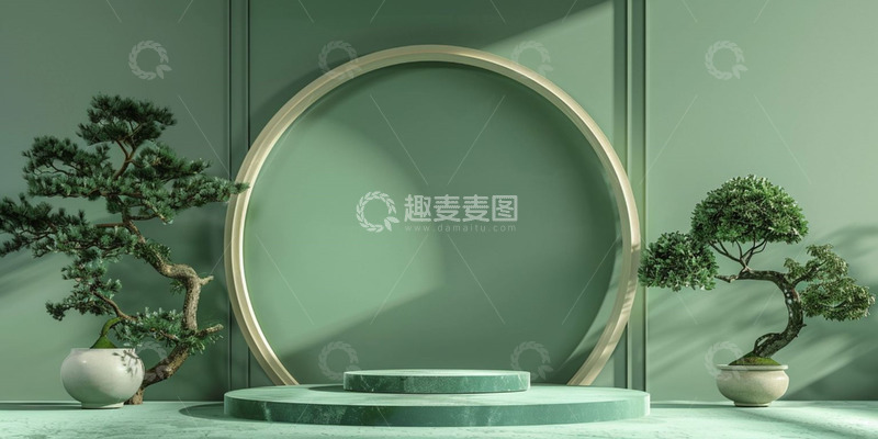 高清大图下载【趣麦麦图】端午节绿色光影盆景展台