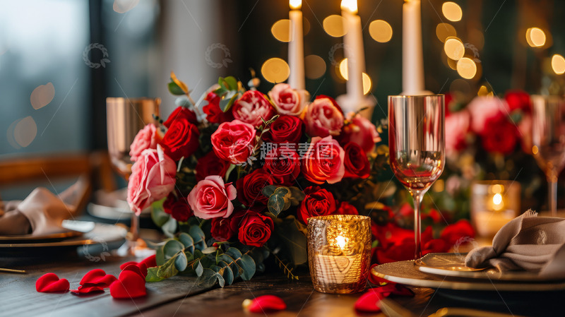 高清大图下载【趣麦麦图】浪漫情人节玫瑰晚餐