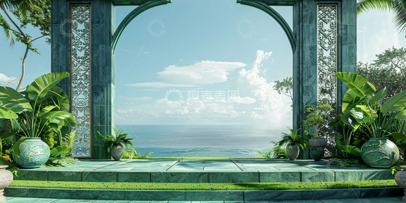 高清大图下载【趣麦麦图】端午节户外绿色草坪展台