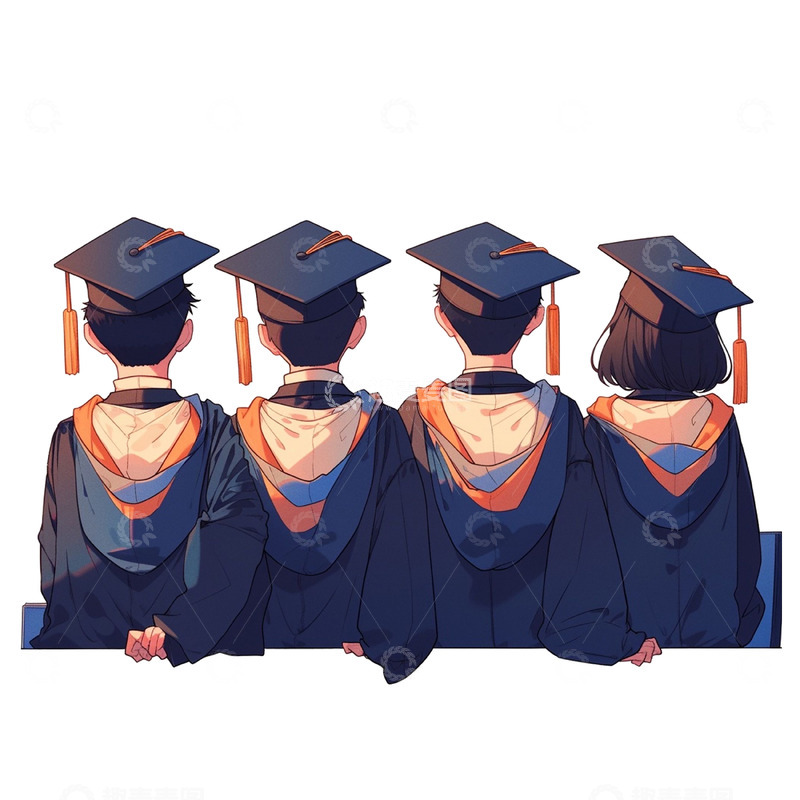 高清大图下载【趣麦麦图】卡通学士服毕业人物背影