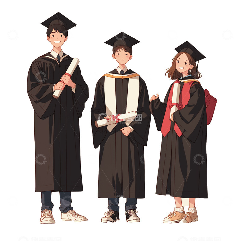 高清大图下载【趣麦麦图】卡通黑色学士服毕业青年