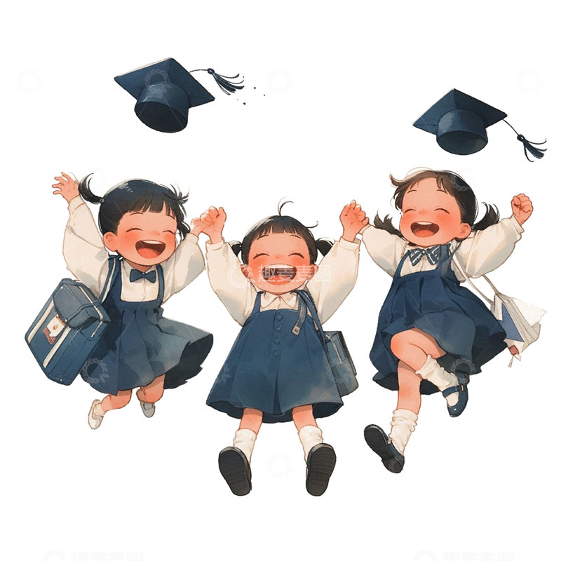 高清大图下载【趣麦麦图】欢呼跳跃卡通可爱女孩