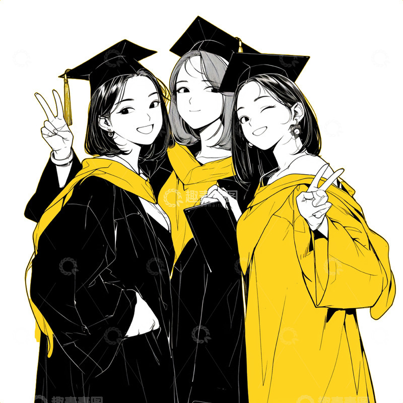 高清大图下载【趣麦麦图】三个一起拍照的毕业女孩人物