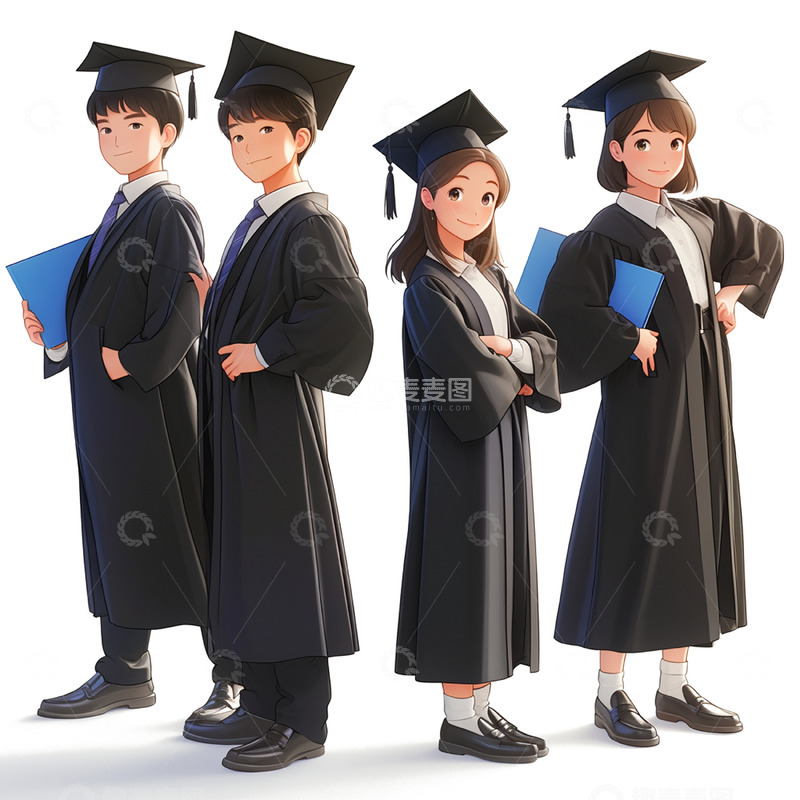 高清大图下载【趣麦麦图】穿学士服站一起的学生人物