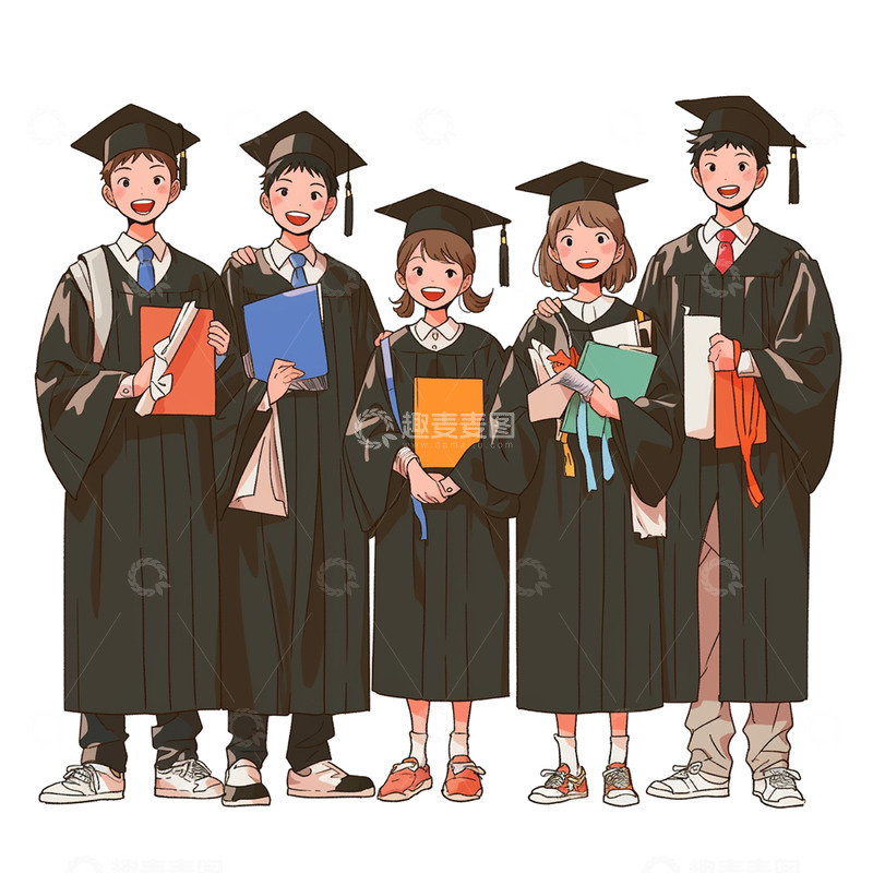 高清大图下载【趣麦麦图】毕业季学士服卡通拍照人物