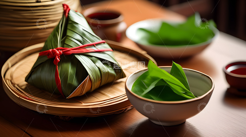高清大图下载【趣麦麦图】端午红绳米粽AI摄影图