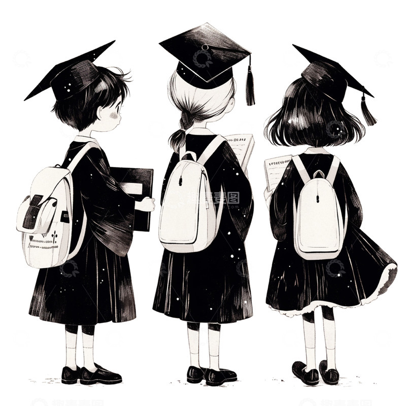 高清大图下载【趣麦麦图】毕业黑白线条人物